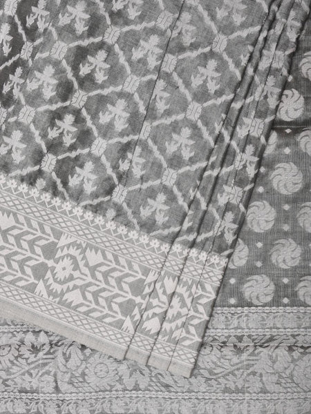 Grey Cut Work Tussar Cotton Saree with All Over Jamdani Style Design - Global Threads - Distacart