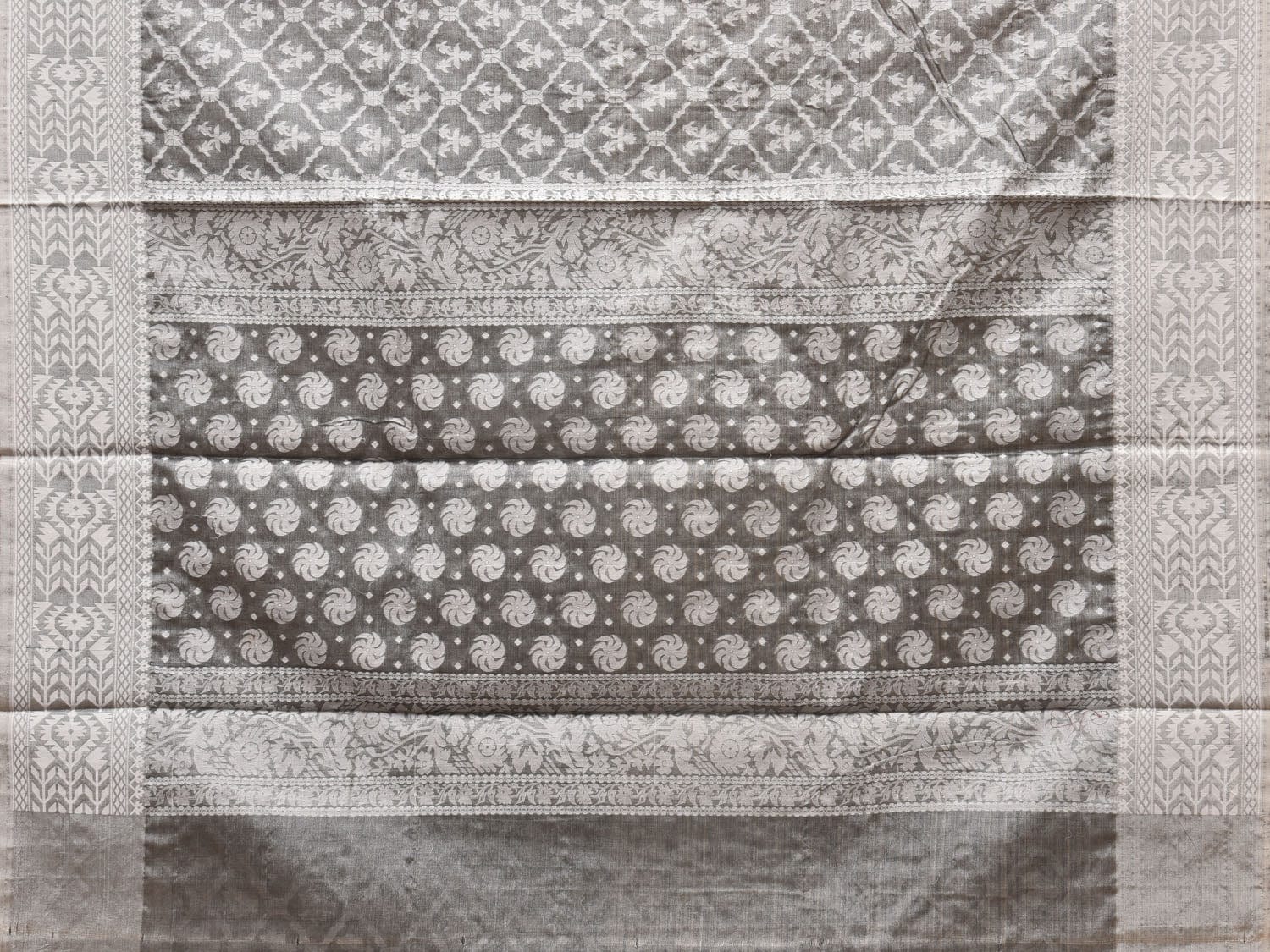 Grey Cut Work Tussar Cotton Saree with All Over Jamdani Style Design - Global Threads - Distacart