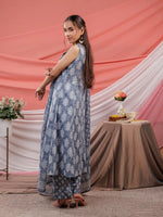 Thumbnail for Yufta Grey Ethnic Motifs Cotton A-Line Kurta Trouser & Dupatta Set