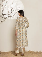 Thumbnail for Yufta Grey Floral Print Cotton Straight Kurta Dupatta Set