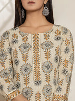 Thumbnail for Yufta Grey Floral Print Cotton Straight Kurta Dupatta Set