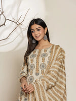 Thumbnail for Yufta Grey Floral Print Cotton Straight Kurta Dupatta Set