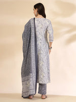 Thumbnail for Yufta Grey Pure Cotton Anarkali Dupatta Pant Set