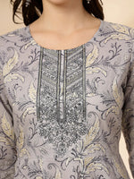 Thumbnail for Yufta Grey Pure Cotton Anarkali Dupatta Pant Set