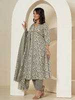 Thumbnail for Yufta Grey Sequins_Work Pure Cotton Anarkali Kurta And Dupatta Set - Distacart