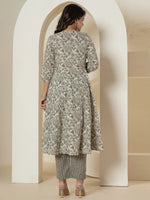 Thumbnail for Yufta Grey Sequins_Work Pure Cotton Anarkali Kurta And Dupatta Set - Distacart