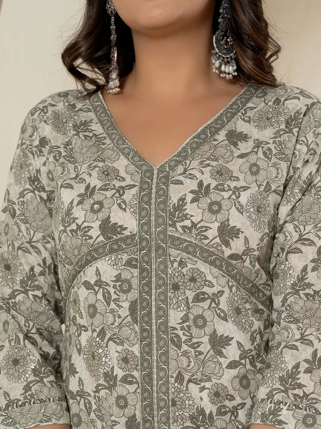 Yufta Grey Sequins_Work Pure Cotton Anarkali Kurta And Dupatta Set - Distacart