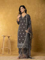 Thumbnail for Yufta Grey Silk Kurta Dupatta Pant Set