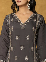 Thumbnail for Yufta Grey Silk Kurta Dupatta Pant Set