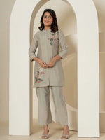 Thumbnail for Yufta Grey Thread_Work Shirt And Trouser Silk Blend Co-Ord Set
