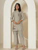 Yufta Grey Thread_Work Shirt And Trouser Silk Blend Co-Ord Set - Distacart