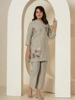 Thumbnail for Yufta Grey Thread_Work Shirt And Trouser Silk Blend Co-Ord Set