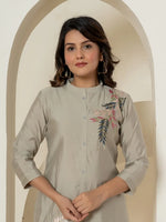 Thumbnail for Yufta Grey Thread_Work Shirt And Trouser Silk Blend Co-Ord Set