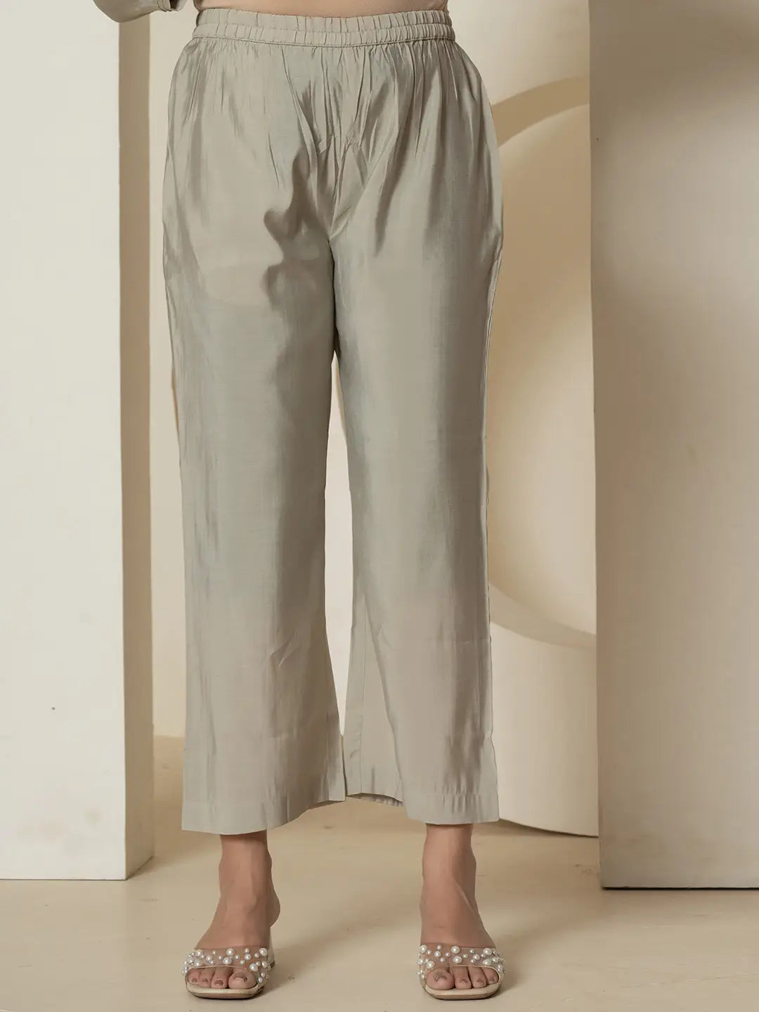 Yufta Grey Thread_Work Shirt And Trouser Silk Blend Co-Ord Set