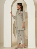 Thumbnail for Yufta Grey Thread_Work Shirt And Trouser Silk Blend Co-Ord Set