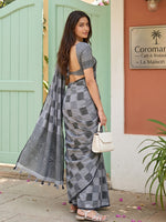 Thumbnail for Anaita Grey Linen Cotton Woven Saree With Blouse - Dista