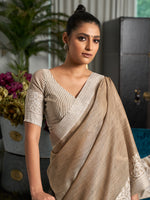 Thumbnail for Anaita Grey Linen Zari Work Saree With Blouse - Dista