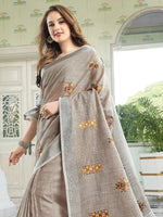 Thumbnail for Anaita Grey Linen Embroidery Saree With Blouse - Dista
