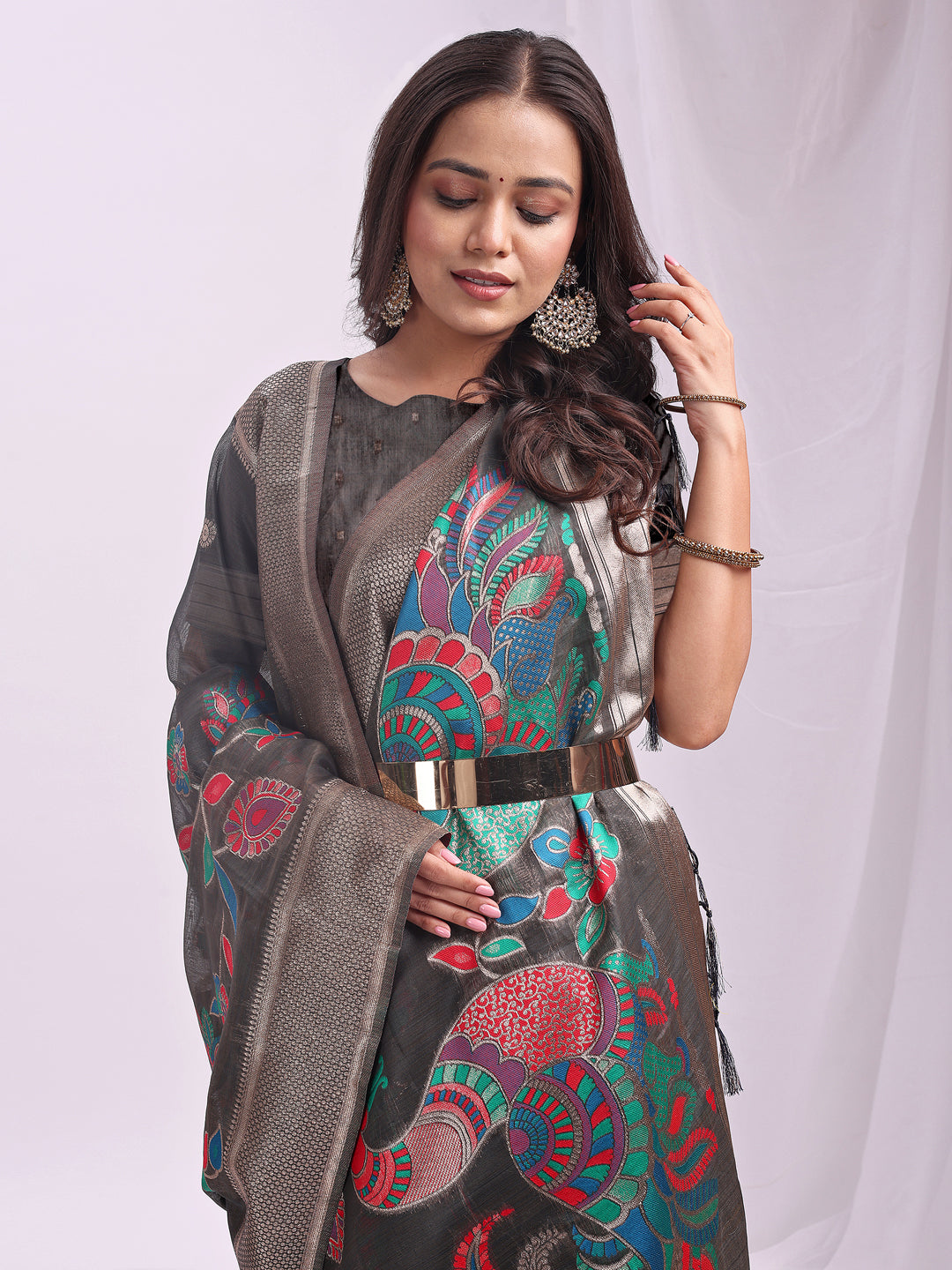 Anaita Grey Linen Cotton Woven Saree With Blouse - Dista