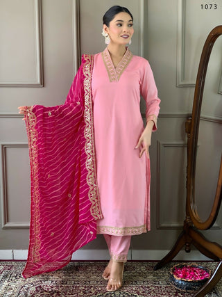 Partywear Designer Viscose Silk Blend Pink Stitched Suit With Dupatta - Tanisha - Distacart