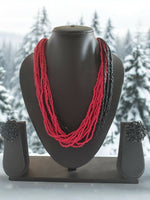 Thumbnail for Inhanns Vibrant Handmade 20 Layers Beaded Necklace With Matching Earrings - Black & Red - Distacart