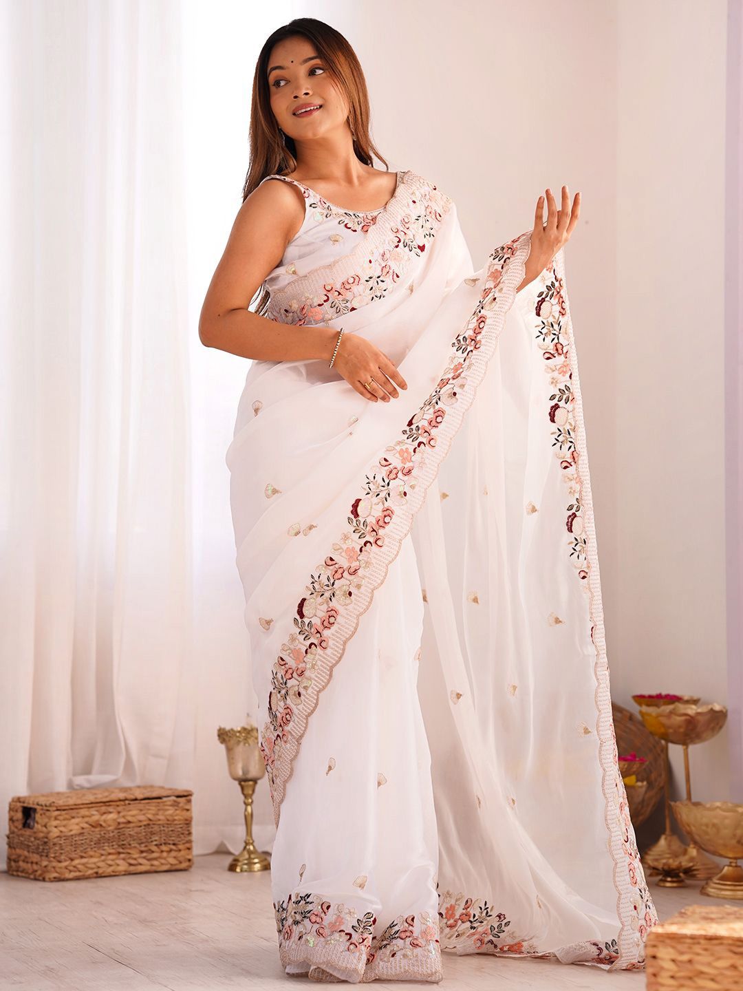 Mitera Floral Sequinned Jimmychoo Saree - Distacart