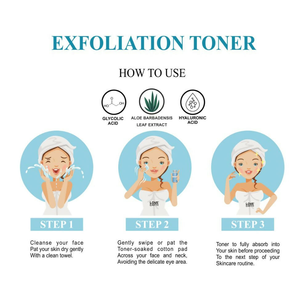 Love Earth Exfoliation Toner Infused With Glycolic Acid, Mandelic Acid, Lactic Acid, Hyaluronic Acid - Distacart