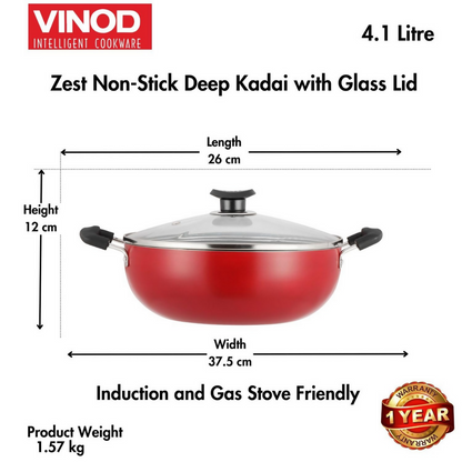 Vinod Zest Deep Kadhai with Glass Lid - Dista