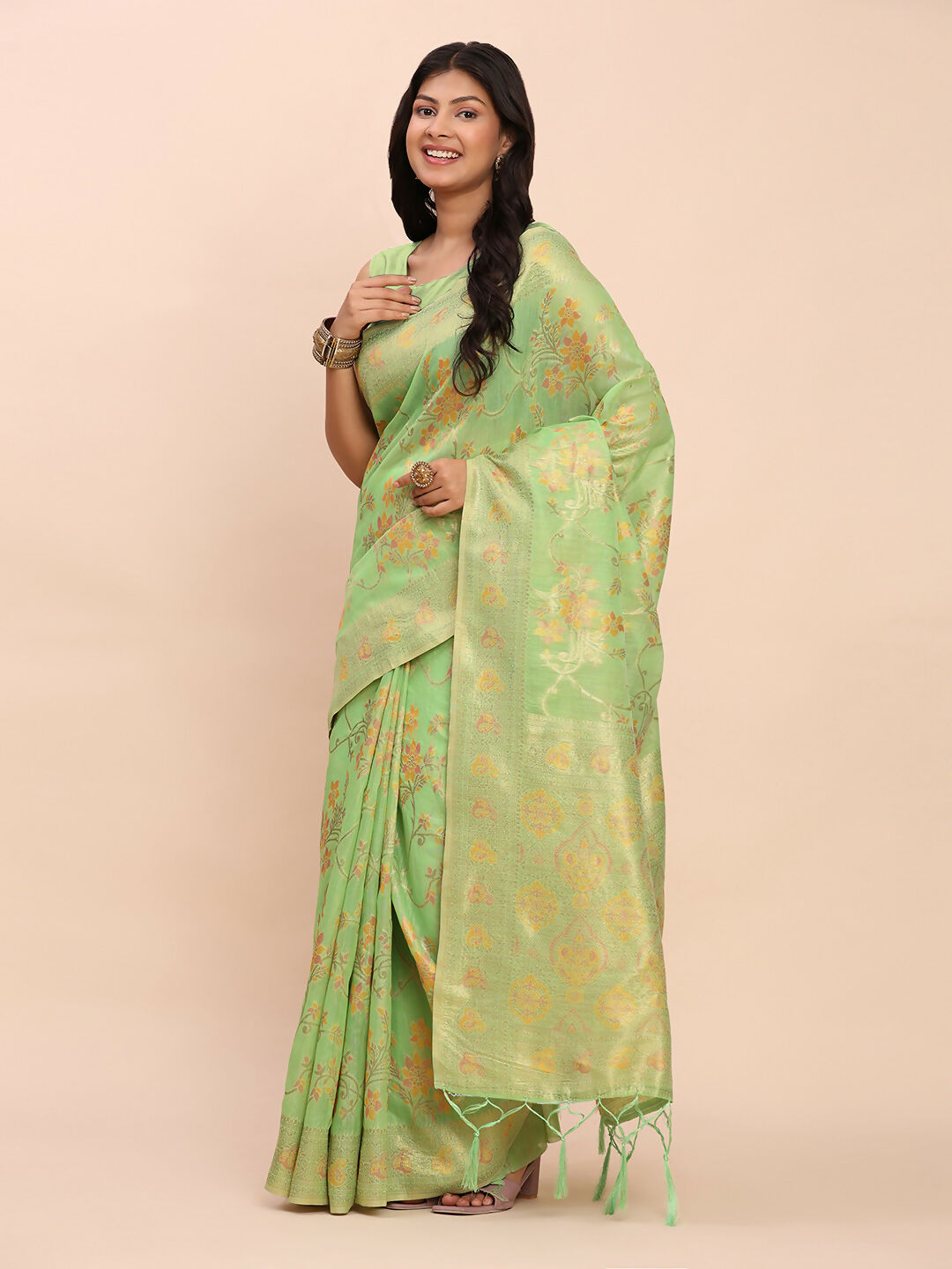 Astita Linen Cotton Green Saree