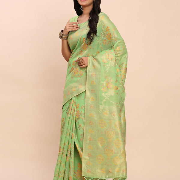 Astita Linen Cotton Green Saree