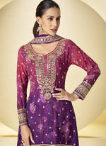 Thumbnail for Vegaa Fashion Purple Chinon Digital Print Designer Palazzo Suit