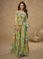 Thumbnail for Vegaa Fashion Lime Green Chinon Silk Digital Print Western Suit