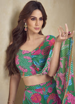 Thumbnail for Vegaa Fashion Green Chinon Silk Digital Print Western Suit