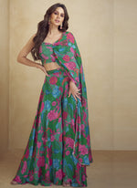 Thumbnail for Vegaa Fashion Green Chinon Silk Digital Print Western Suit