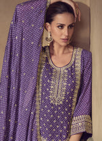 Thumbnail for Vegaa Fashion Violet Chinon Silk Embroidered Designer Sharara Suit