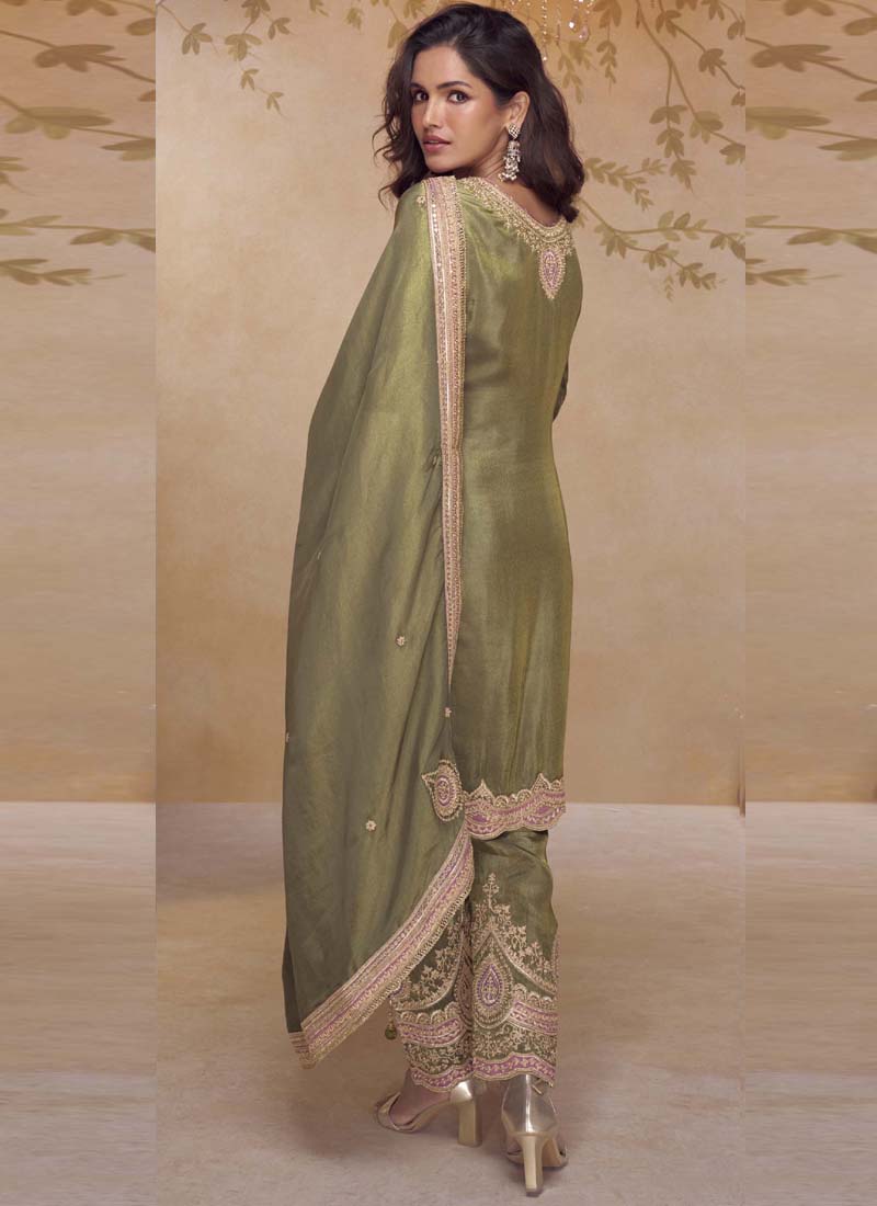 Vegaa Fashion Mehendi Simar Silk Embroidered Designer Salwar Suit