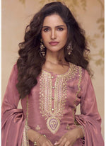 Thumbnail for Vegaa Fashion Peach Simar Silk Embroidered Designer Salwar Suit