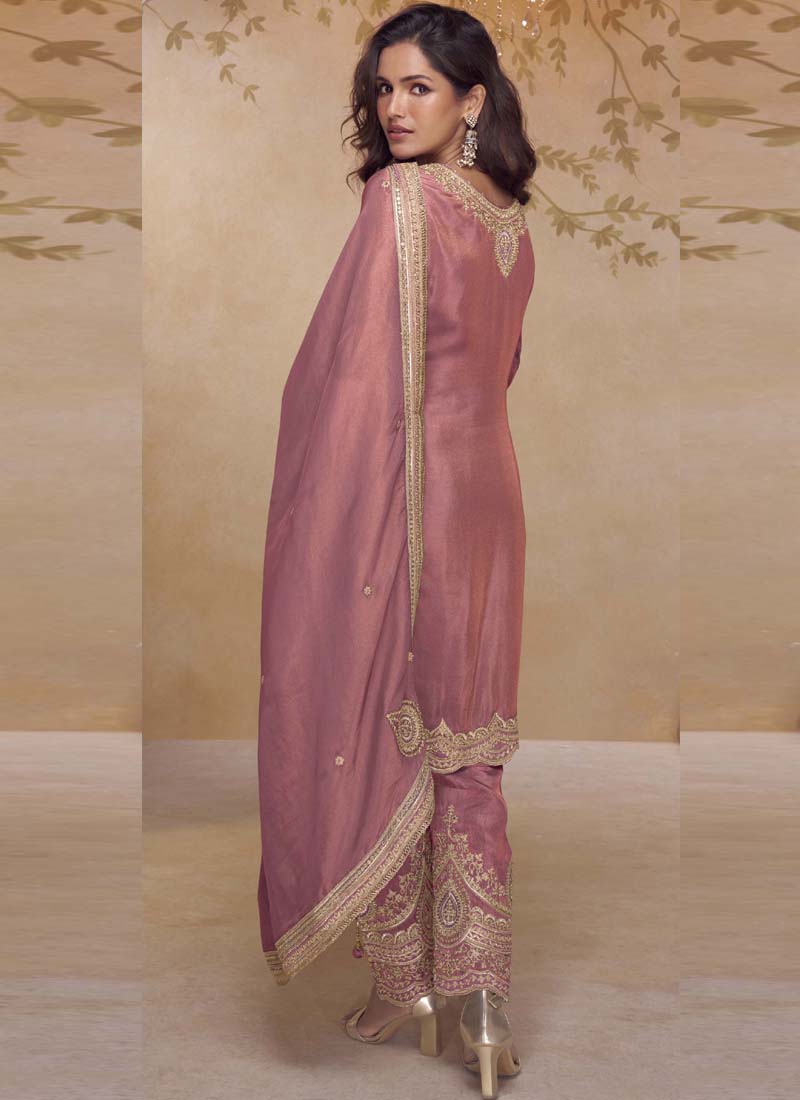 Vegaa Fashion Peach Simar Silk Embroidered Designer Salwar Suit