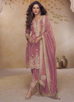 Thumbnail for Vegaa Fashion Peach Simar Silk Embroidered Designer Salwar Suit