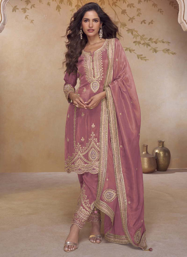 Vegaa Fashion Peach Simar Silk Embroidered Designer Salwar Suit