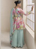 Thumbnail for Vegaa Fashion Sea Green Chinon Embroidered Designer Palazzo Suit