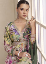 Thumbnail for Vegaa Fashion Mehendi Chinon Embroidered Designer Palazzo Suit