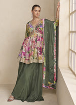 Thumbnail for Vegaa Fashion Mehendi Chinon Embroidered Designer Palazzo Suit
