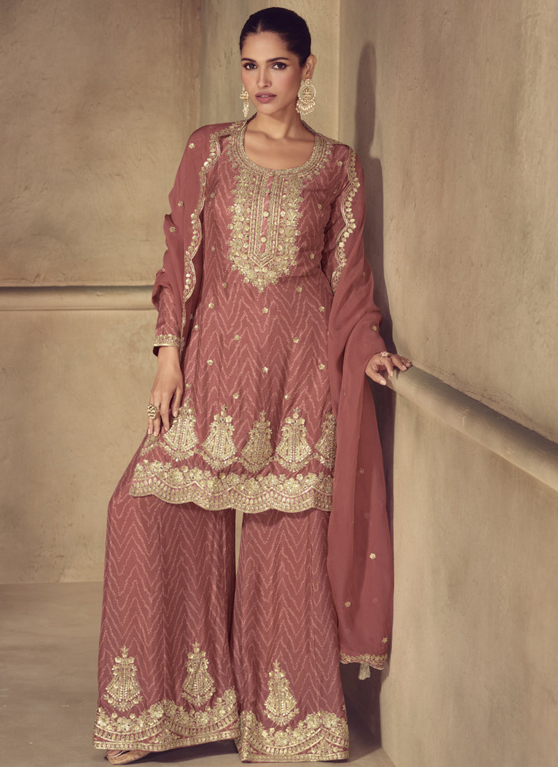 Vegaa Fashion Brown Real Chinon Digital Print Palazzo Suit