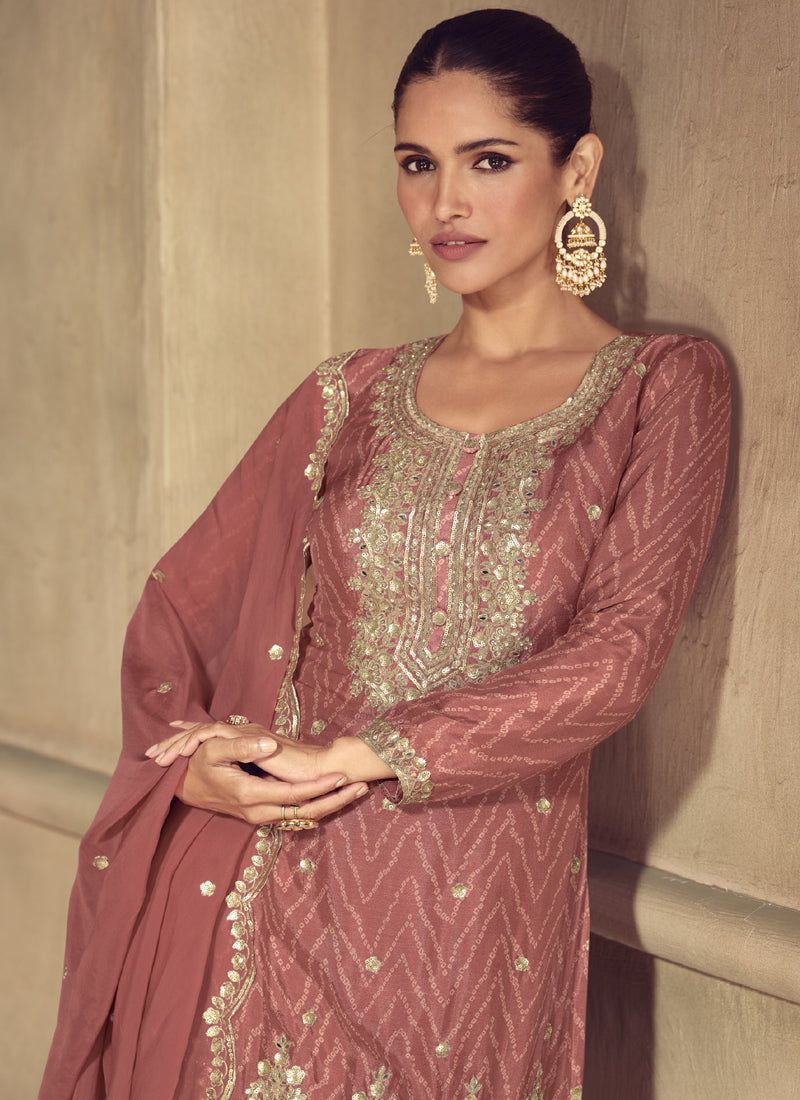Vegaa Fashion Brown Real Chinon Digital Print Palazzo Suit