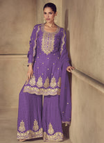Thumbnail for Vegaa Fashion Violet Real Chinon Digital Print Palazzo Suit
