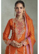 Thumbnail for Vegaa Fashion Orange Chinon Embroidered Designer Palazzo Suit