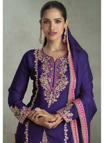 Thumbnail for Vegaa Fashion Violet Chinon Embroidered Designer Palazzo Suit
