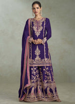 Thumbnail for Vegaa Fashion Violet Chinon Embroidered Designer Palazzo Suit