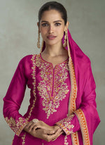 Thumbnail for Vegaa Fashion Rani Pink Chinon Embroidered Designer Palazzo Suit